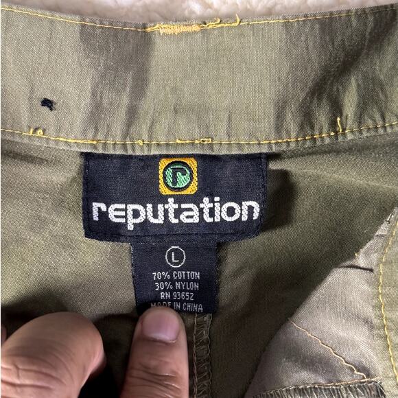 REPUTATION MENS OLIVE GREEN & YELLOW ACTIVEWEAR ZIPPER FLY SHORTS SIZE LARGE - Picture 3 of 11